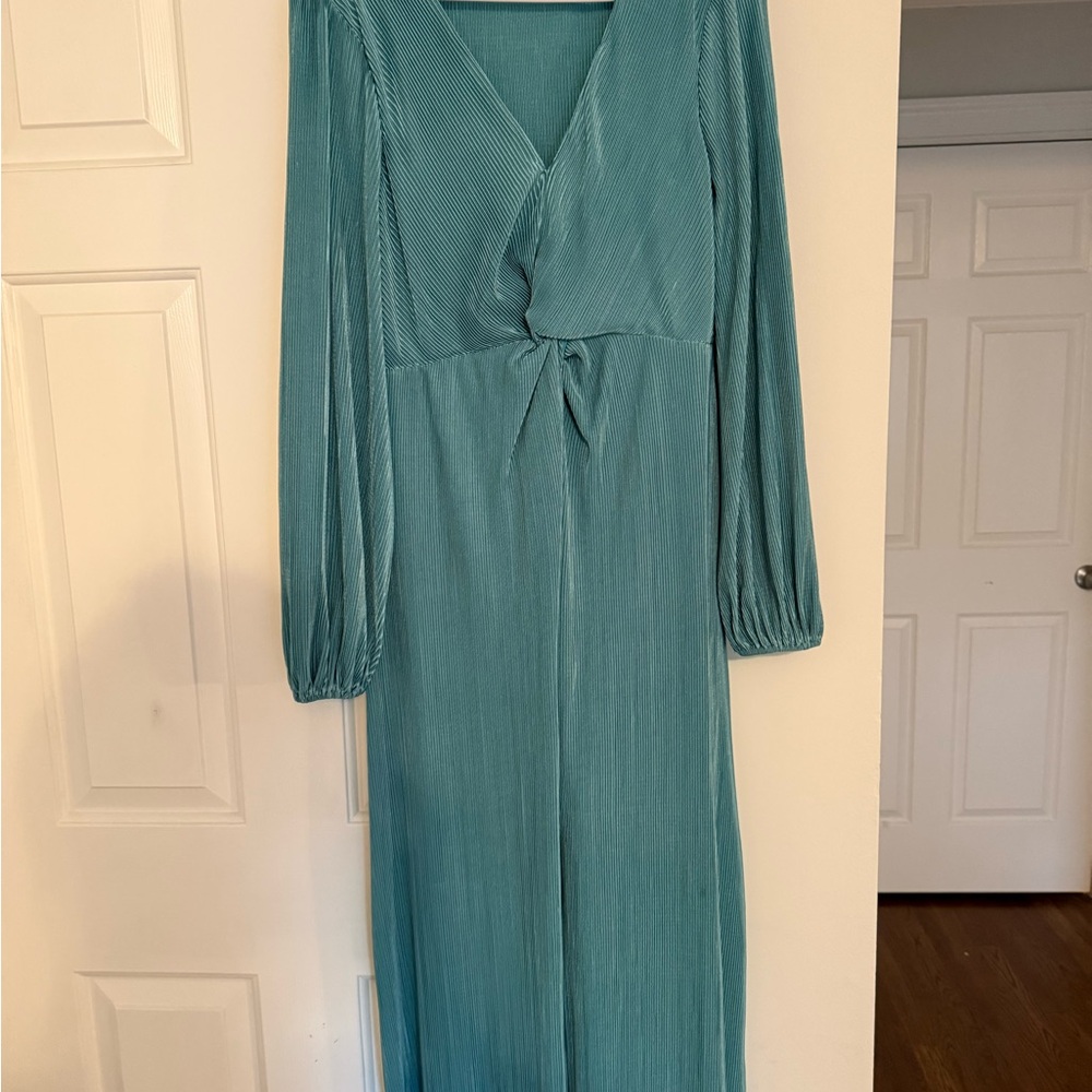 Long Sleeve Twist-Front Maxi Dress in Teal